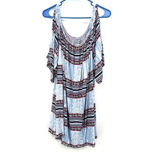 Lane Bryant Size‎ 26 / 28 Off the Shoulder Boho Shirt Top Blouse Blue Striped